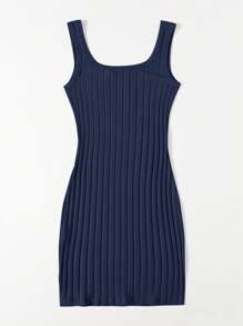 SHEIN Essnce Rib-knit Bodycon Dress - Navy Blue - View 2
