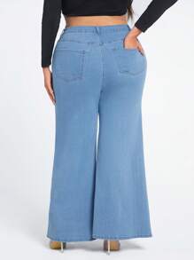 SHEIN SXY Plus Lace Up Front Flare Leg Jeans - Light Wash - View 2