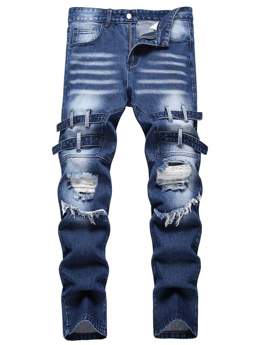 Men Ripped Frayed Rag Stitching Jeans | SHEIN USA