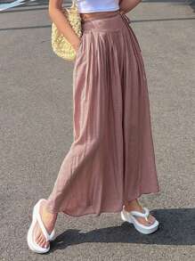 DAZY Solid Tie Side Wide Leg Trousers - Pink - View 5