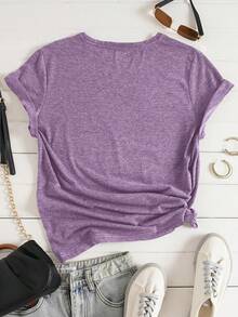 SHEIN Young Girl Leopard & Heart Print Tee - Mauve Purple - View 2