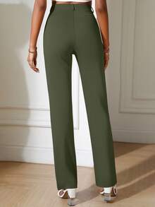 Pantalones rectos unicolor - Verde Oscuro - Ver 3