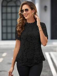 SHEIN Clasi Ren Guipure Cổ giả Áo sơ mi - màu đen - Xem 4