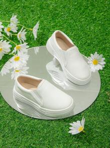 嬰兒女童流行的簡約款滑入式運動鞋，白色 - 白色 - 查看 4