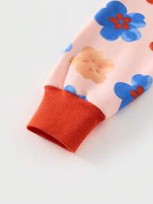 Young Girl Floral Print Contrast Trim PJ Set - Baby Pink - View 5