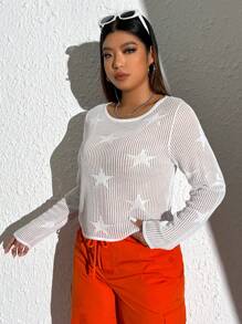 SHEIN EZwear Plus Star Pattern Pointelle Knit Sweater