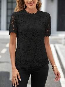 SHEIN Clasi Ren Guipure Cổ giả Áo sơ mi - màu đen - Xem 6