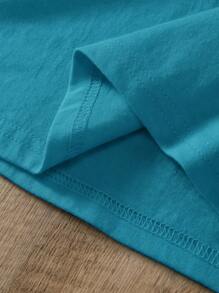 INAWLY Solid Round Neck Tee - Mint Blue - View 5