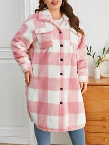 SHEIN Essnce Hơn In kẻ sọc Buffalo Thả vai Túi có nắp Flannel áo - Nhiều màu - Xem 3