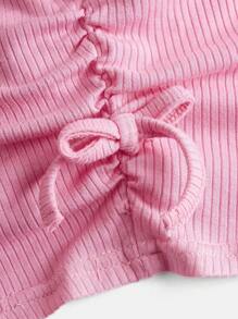 SHEIN Chica adolescente Vestido con cordón lateral fruncido con nudo lateral - Rosa Pálido - Ver 5