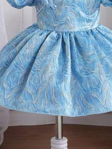 女嬰提花泡泡袖旗袍領派對禮服