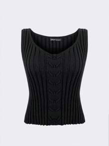 SHEIN Unity Top unicolor tejido de canalé - Negro - Ver 1