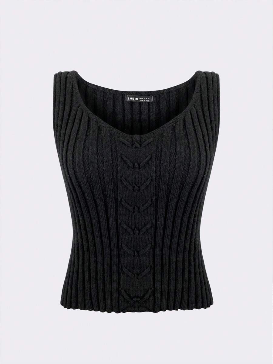 SHEIN Unity Top unicolor tejido de canalé - Negro - Ver 1