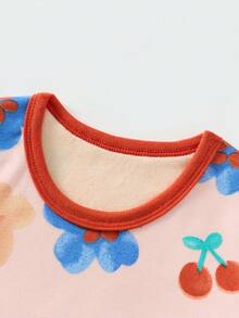 Young Girl Floral Print Contrast Trim PJ Set - Baby Pink - View 3