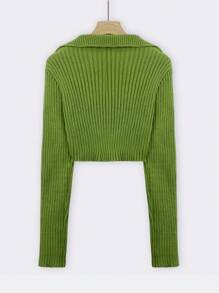 SHEIN Unity 條紋針織前紐扣開襟衫 - 橄欖綠 - 查看 2