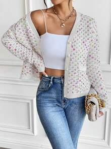 SHEIN Essnce 段染前紐扣開襟衫 - 白色 - 查看 3