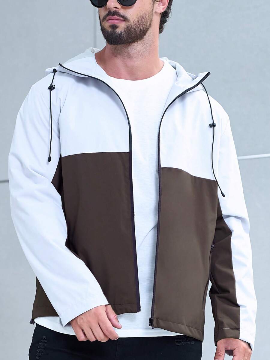 Manfinity Homme Lỏng lẻo phù hợp Nam Hai âm Áo Zip Up Hoodie Với dây rút - Xám - Xem 1