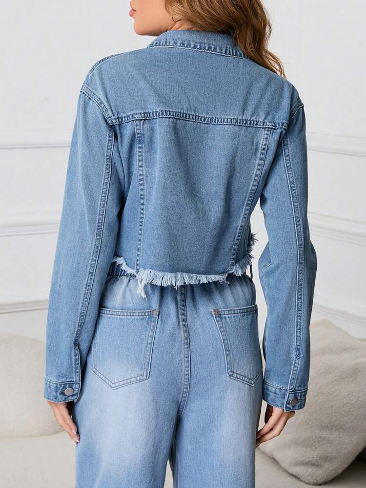Maternity Flap Detail Raw Hem Denim Jacket