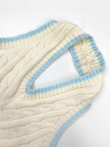 SHEIN Unity 拼接邊麻花編織上衣 - 米色 - 查看 4