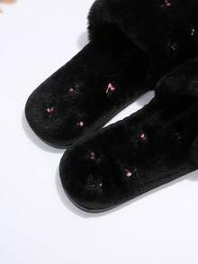 Dép đi trong nhà bằng vải nhung thêu họa tiết thời trang dành cho nữ giữ ấm - màu đen - Xem 5