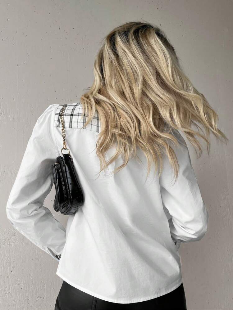 Plaid Panel Button Front Shirt