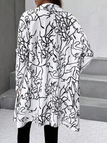 SHEIN LUNE 滿版印花捲邊袖開門襟外套 - 黑與白 - 查看 5