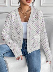 SHEIN Essnce 段染前紐扣開襟衫 - 白色 - 查看 1