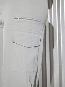 SHEIN SXY Flap Pocket Wide Leg Pants - Grey - View 5