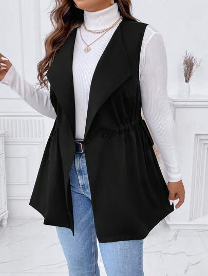 SHEIN Relaxiva معطف صدري رباط خصر مقاس كبير