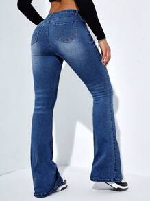 Flexra Jeans con bolsillo oblicuo de pierna bootcut - Azul lavado medio - Ver 2