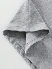 Chica preadolescente Camiseta de hombros caídos con estampado de dibujos animados y letra - Gris - Ver 3