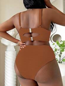 SHEIN Swim Curve Plus rozmiar marszczony biustonosz push-up i dół od bikini z wysokim stanem kostium kąpielowy na letnią plażę