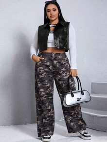 SHEIN EZwear Áo khoác vest da PU cộng thêm - màu đen - Xem 4