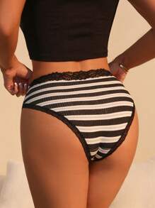 SHEIN 5 piezas Bragas con estampado de rayas ribete con encaje - Multicolor - Ver 7