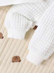 SHEIN 女嬰3D耳朵設計袋鼠口袋連帽衫和運動褲 - 白色 - 查看 6
