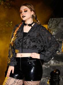 ROMWE PUNK Taglie Forti Giacca corta con strappati manica raglan - nero - Visualizzare 3