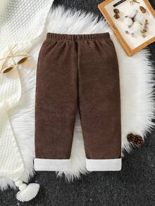 Baby Girl Button Detail Thermal Pants - Coffee Brown - View 2