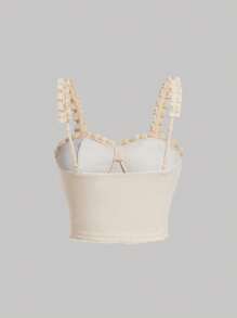 SHEIN MOD Lá sen tỉa Rộng Dây đai Áo - Màu be - Xem 2