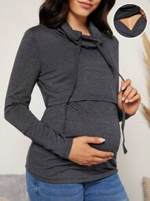 SHEIN Camiseta de manga larga de lactancia con cordón de maternidad