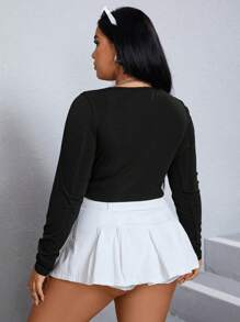 SHEIN Qutie Plus Ruched Bust Crop Tee - Black - View 2