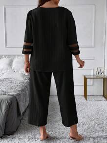 SHEIN LUNE Hơn Lưới tương phản Áo sơ mi & Dây thắt lưng Quần - màu đen - Xem 2