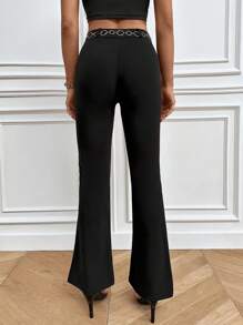 High Waist Flare Leg Pants - Black - View 2