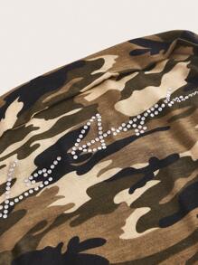 SHEIN EZwear Camo Print Letter Rhinestone Drawstring Side Tube Top - Multicolor - View 4