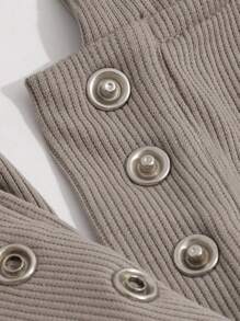 Half Button Contrast Binding Halter Top - Grey - View 5
