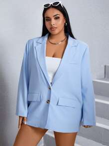 SHEIN EZwear Plus Lapel Neck Flap Detail Blazer - Baby Blue - View 7