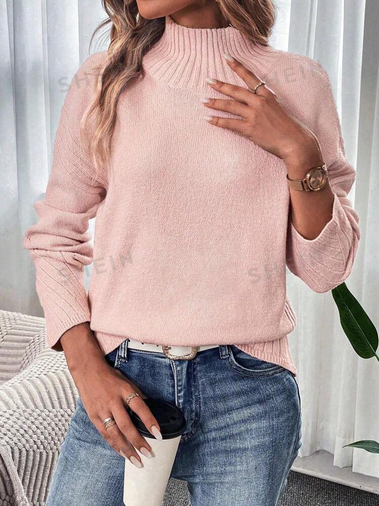 SHEIN Essnce Mock Neck Drop Shoulder Sweater SHEIN ASIA