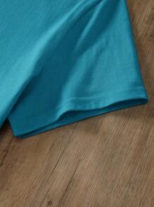 INAWLY Solid Round Neck Tee - Mint Blue - View 4