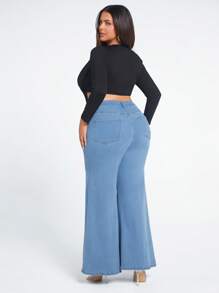 SHEIN SXY Plus Lace Up Front Flare Leg Jeans - Light Wash - View 4