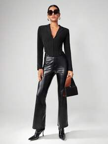 Maija Cazadora de cuello con solapa bajo asimétrico - Negro - Ver 3