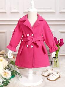 Baby Girl Double Breasted Flounce Sleeve Belted Coat